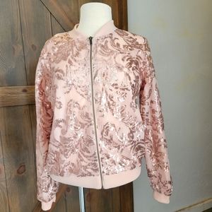 Pale pink sequin bomber jacket